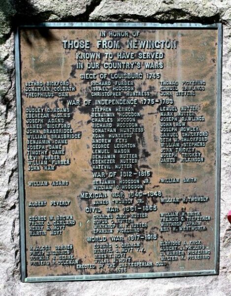NEWINGTON WAR VETERANS MEMORIAL PLAQUE