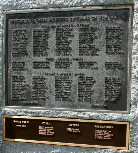 NEW BOSTON PATRIOTIC VETERANS MEMORIAL PLAQUE