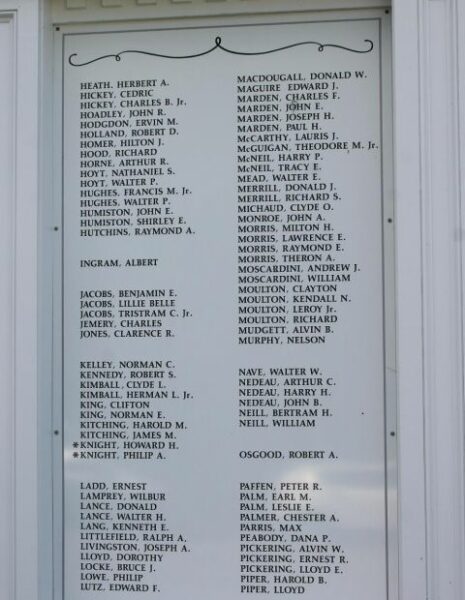 MEREDITH WORLD WAR II HONOR ROLL MEMORIAL PANEL B