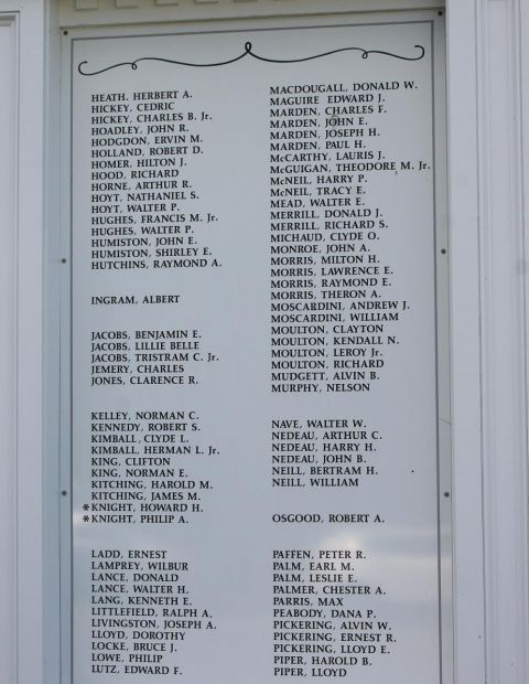 MEREDITH WORLD WAR II HONOR ROLL MEMORIAL PANEL B
