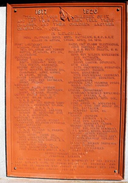 MADISON, N.H. WAR VETERANS MEMORIAL PLAQUE A