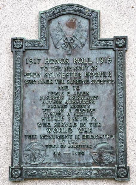 TOWN OF LEMPSTER WORLD WAR MEMORIAL PLAQUE