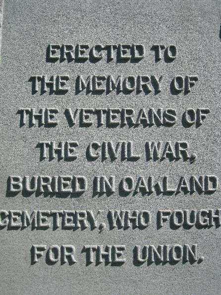 MANCHESTER OAKLAND CEMETERY CIVIL WAR MEMORIAL PLAQUE
