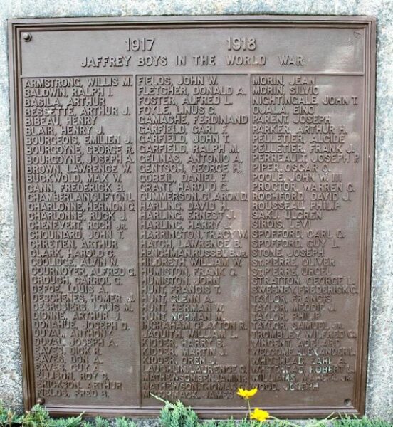 JAFFREY WORLD WAR I MEMORIAL PLAQUE