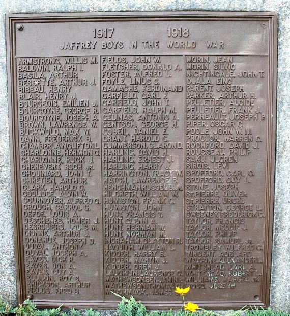 JAFFREY WORLD WAR I MEMORIAL PLAQUE