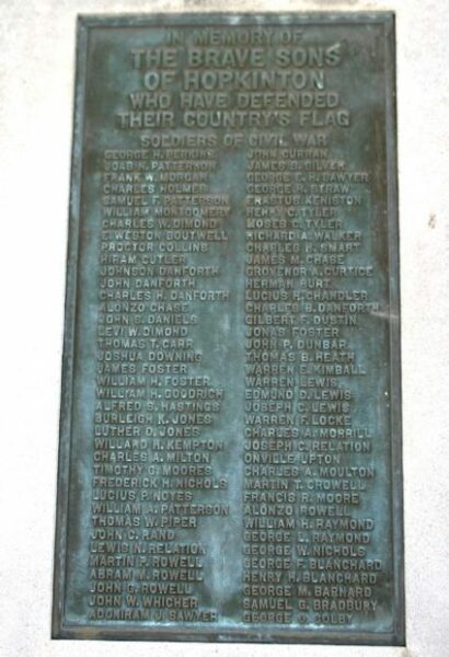 HOPKINTON CIVIL WAR MEMORIAL PLAQUE A