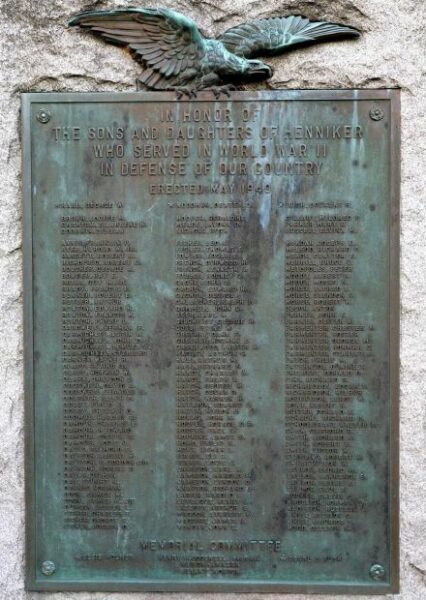 HENNIKER WORLD WAR II MEMORIAL PLAQUE