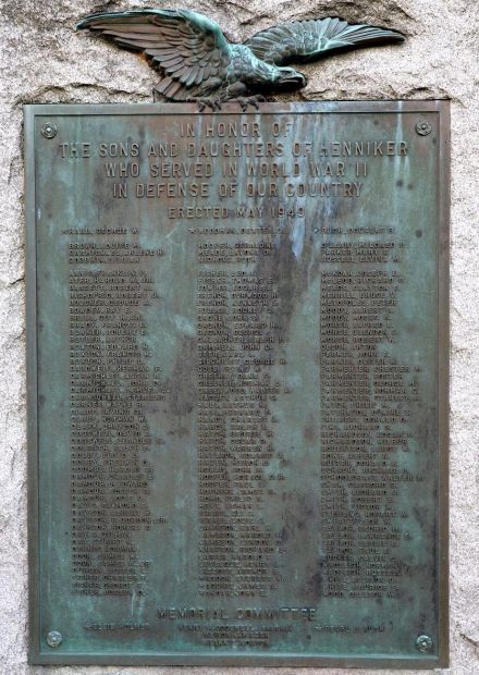 HENNIKER WORLD WAR II MEMORIAL PLAQUE