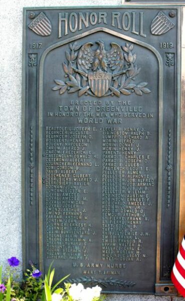 TOWN OF GREENVILLE WORLD WAR MEMORIAL PLAQUE