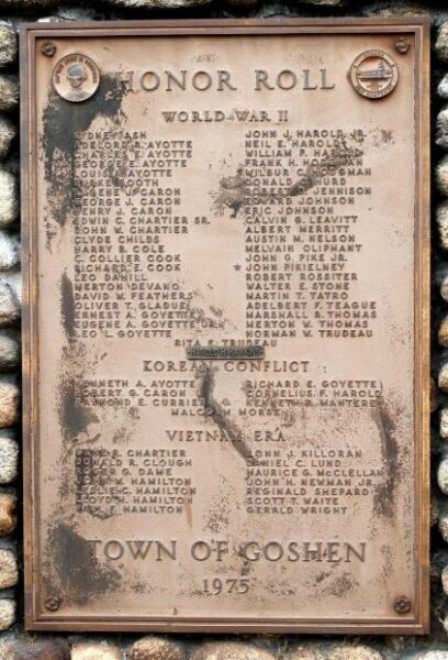 TOWN OF GOSHEN HONOR ROLL WAR MEMORIAL PLAQUE