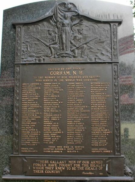 GORHAM ARMED FORCES VETERANS MEMORIAL PLAQUE