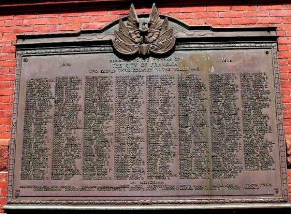 CITY OF FRANKLIN WORLD WAR MEMORIAL PLAQUE