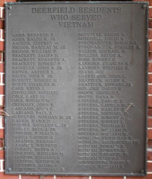 DEERFIELD VIETNAM WAR MEMORIAL PLAQUE