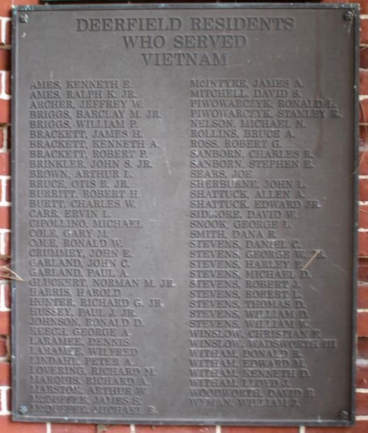 DEERFIELD VIETNAM WAR MEMORIAL PLAQUE