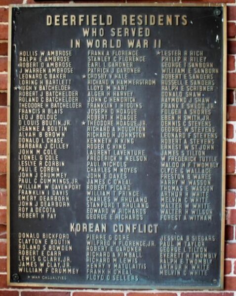 DEERFIELD WORLD WAR II AND KOREAN CONFLICT MEMORIAL PLAQUE