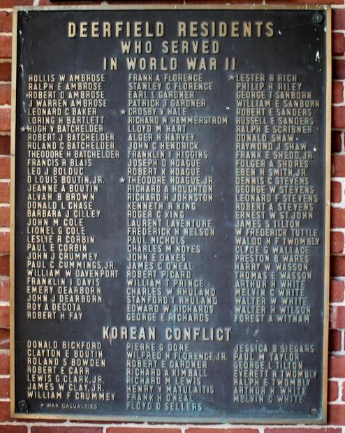 DEERFIELD WORLD WAR II AND KOREAN CONFLICT MEMORIAL PLAQUE