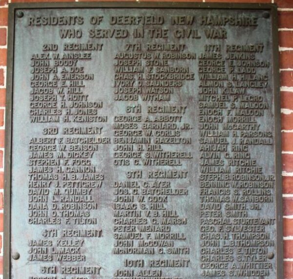 DEERFIELD NEW HAMPSHIRE CIVIL WAR MEMORIAL PLAQUE