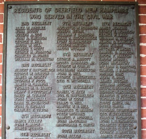 DEERFIELD NEW HAMPSHIRE CIVIL WAR MEMORIAL PLAQUE