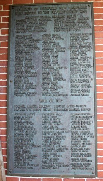 DEERFIELD NEW HAMPSHIRE REVOLUTIONARY WAR MEMORIAL PLAQUE