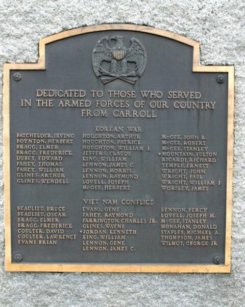 CARROLL KOREAN WAR AND VIET NAM CONFLICT MEMORIAL PLAQUE