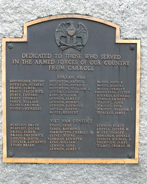 CARROLL KOREAN WAR AND VIET NAM CONFLICT MEMORIAL PLAQUE