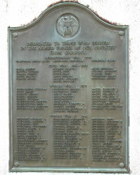 CARROLL ARMED FORCES WAR MEMORIAL PLAQUE