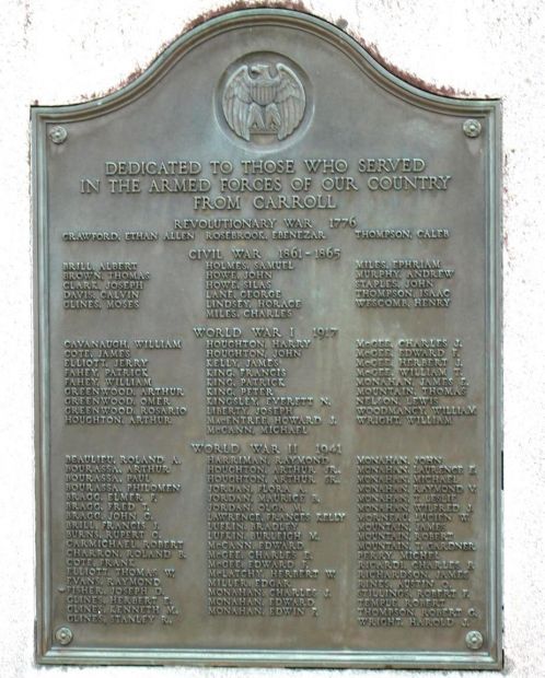 CARROLL ARMED FORCES WAR MEMORIAL PLAQUE