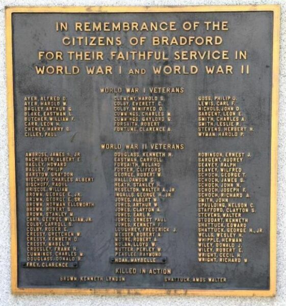 CITIZENS OF BRADFORD WORLD WARS MEMORIAL PLAQUE