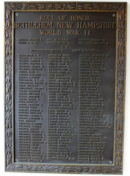 BETHLEHEM, NEW HAMPSHIRE WORLD WAR II MEMORIAL PLAQUE