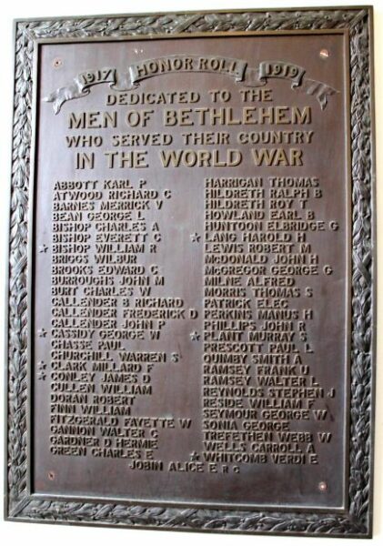 MEN OF BETHLEHEM WORLD WAR MEMORIAL PLAQUE