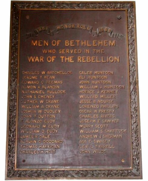 MEN OF BETHLEHEM WAR OF THE REBELLION MEMORIAL PLAQUE