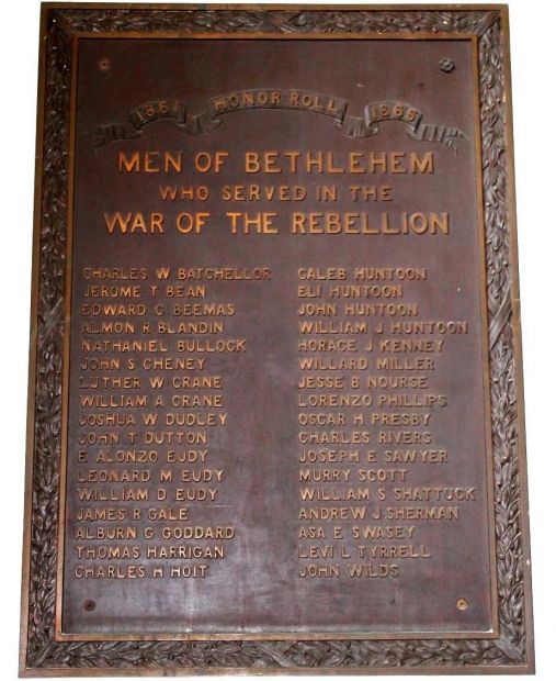 MEN OF BETHLEHEM WAR OF THE REBELLION MEMORIAL PLAQUE