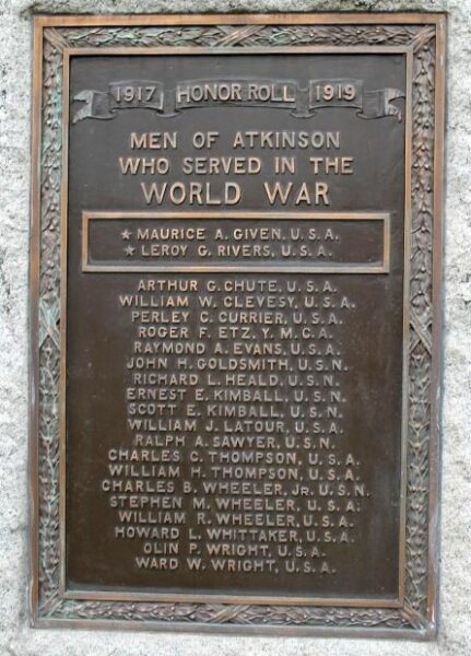 ATKINSON WORLD WAR MEMORIAL PLAQUE