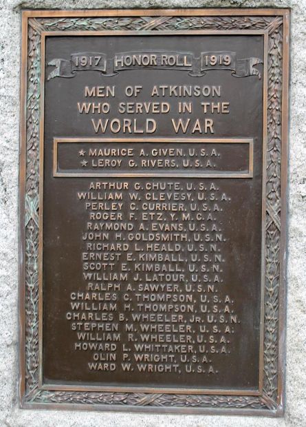 ATKINSON WORLD WAR MEMORIAL PLAQUE
