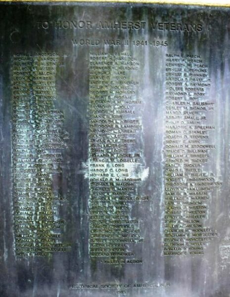 AMHERST WAR VETERANS MEMORIAL PLAQUE D