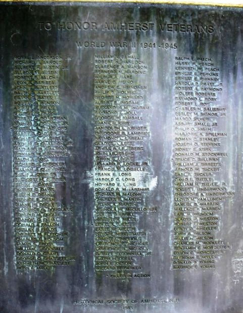 AMHERST WAR VETERANS MEMORIAL PLAQUE D