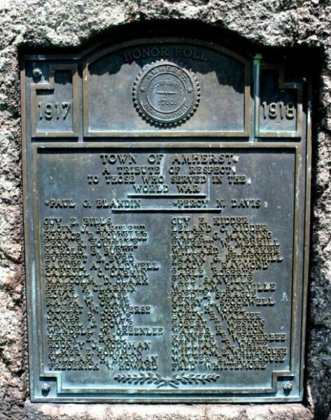 TOWN OF AMHERST WORLD WAR MEMORIAL PLAQUE
