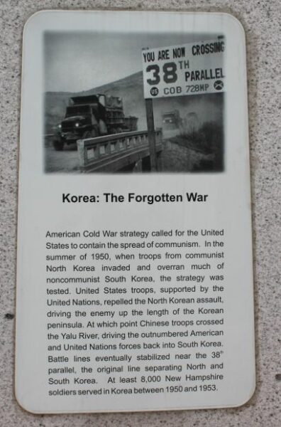 NEW HAMPSHIRE KOREA: THE FORGOTTEN WAR MEMORIAL PLAQUE