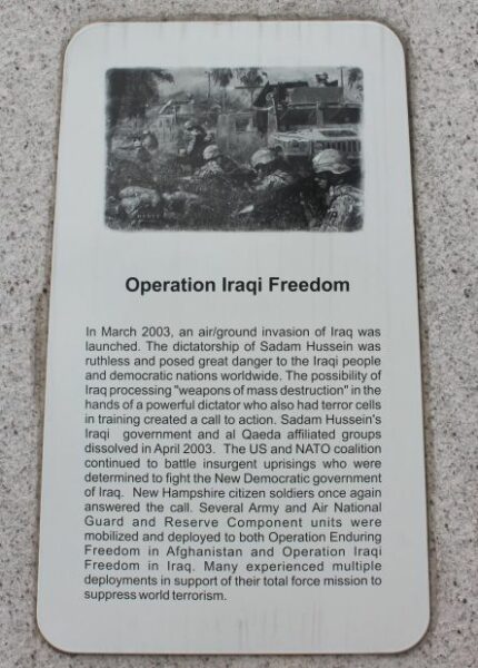 NEW HAMPSHIRE OPERATION IRAQI FREEDOM MEMORIAL PLAQUE
