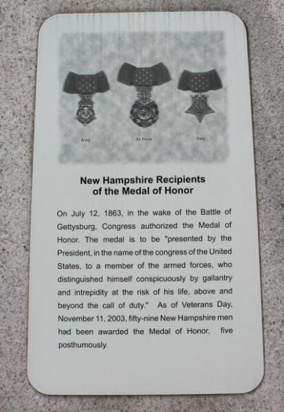 NEW HAMPSHIRE RECIPIENTS OF THE MEDAL OF HONOR MEMORIAL PLAQUE