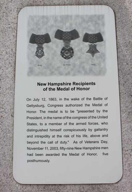NEW HAMPSHIRE RECIPIENTS OF THE MEDAL OF HONOR MEMORIAL PLAQUE