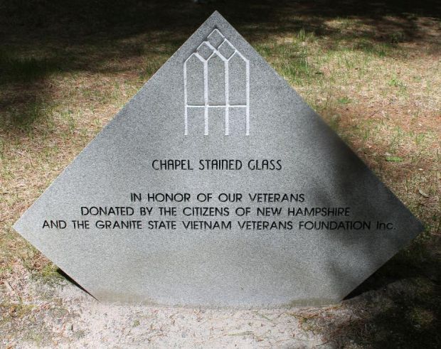 NEW HAMPSHIRE STATE VETERANS CEMETERY CHAPEL STAINED GLASS MEMORIAL STONE