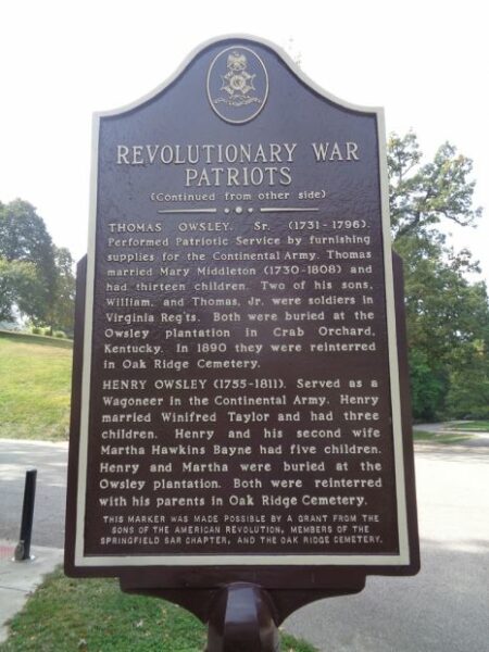 REVOLUTIONARY WAR PATIROTS MEMORIAL MARKER SPRINGFIELD BACK