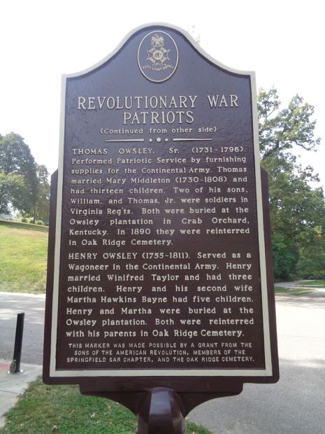 REVOLUTIONARY WAR PATIROTS MEMORIAL MARKER SPRINGFIELD BACK