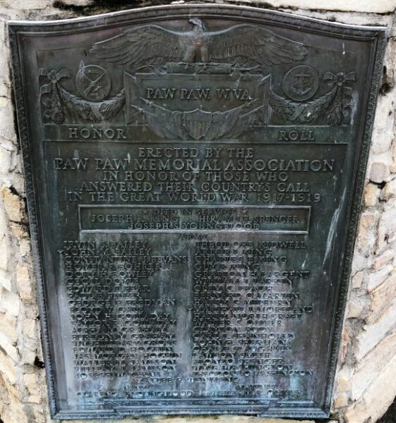 PAW PAW GREAT WORLD WAR MEMORIAL PLAQUE