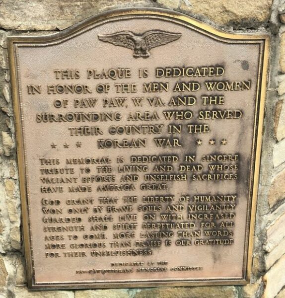 PAW PAW KOREAN WAR MEMORIAL PLAQUE