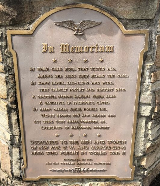PAW PAW WORLD WAR II MEMORIAL PLAQUE