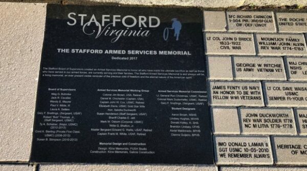 STAFFORD COUNTY ARMED SERVICES MEMORIAL DEDICATION PLAQUE