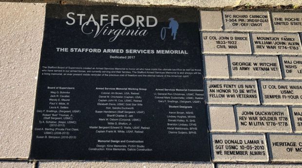 STAFFORD COUNTY ARMED SERVICES MEMORIAL DEDICATION PLAQUE