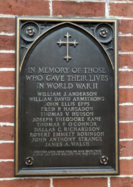 ST. PATRICK’S CATHOLIC CHURCH WORLD WAR II MEMORIAL PLAQUE